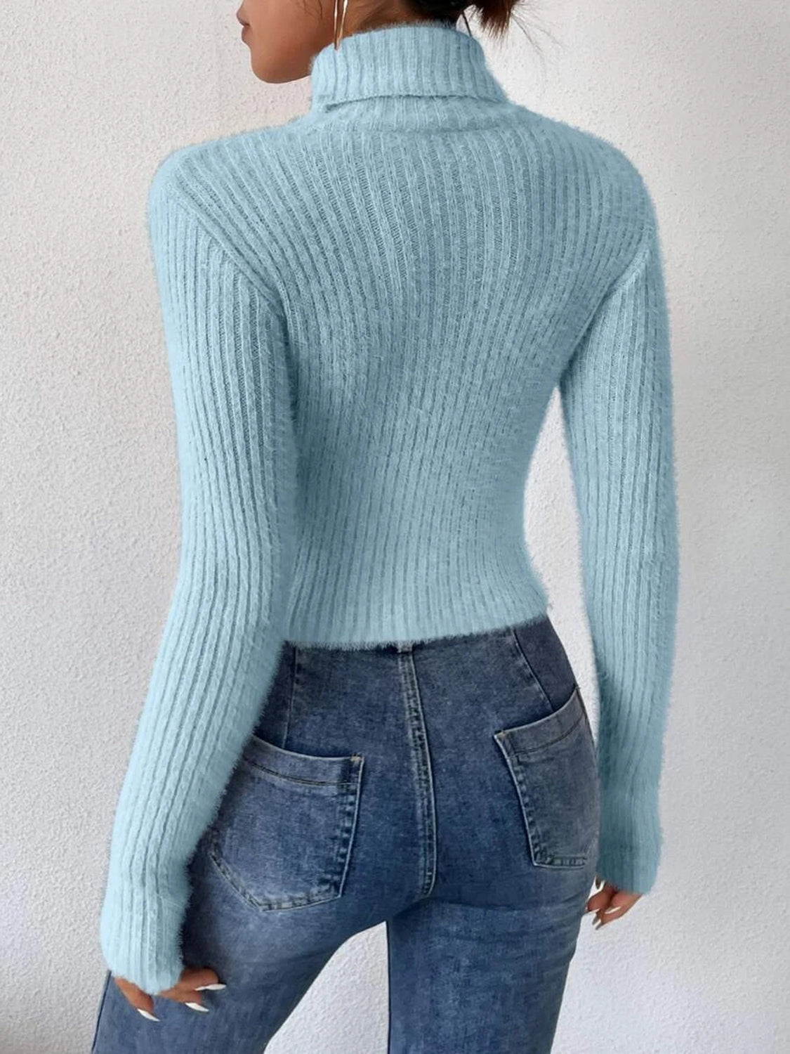 Ribbed Turtleneck Long Sleeve Sweater - Tantalize Boutique
