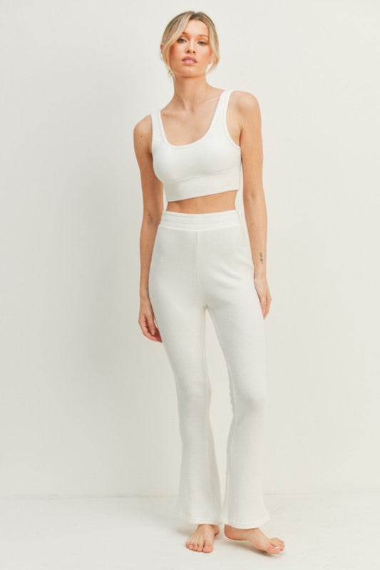 Kimberly C Waffle Tank and High Waist Flare Pants Set - Tantalize Boutique
