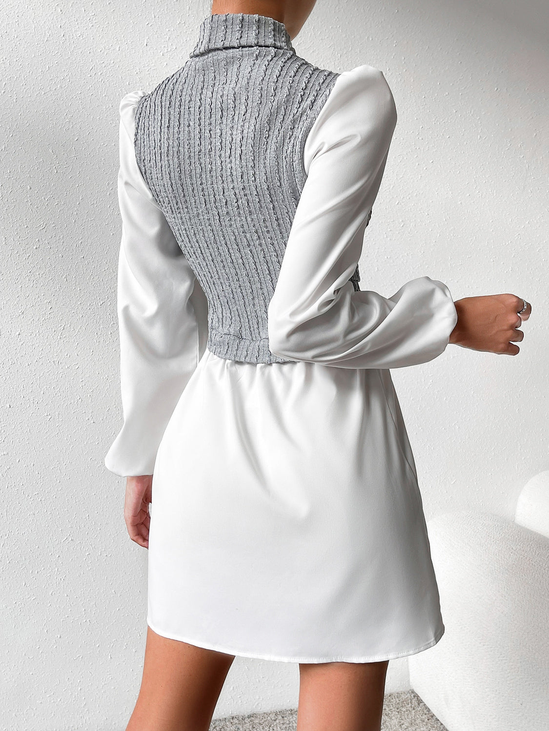Turtleneck Puff Sleeve Mini Dress - Tantalize Boutique