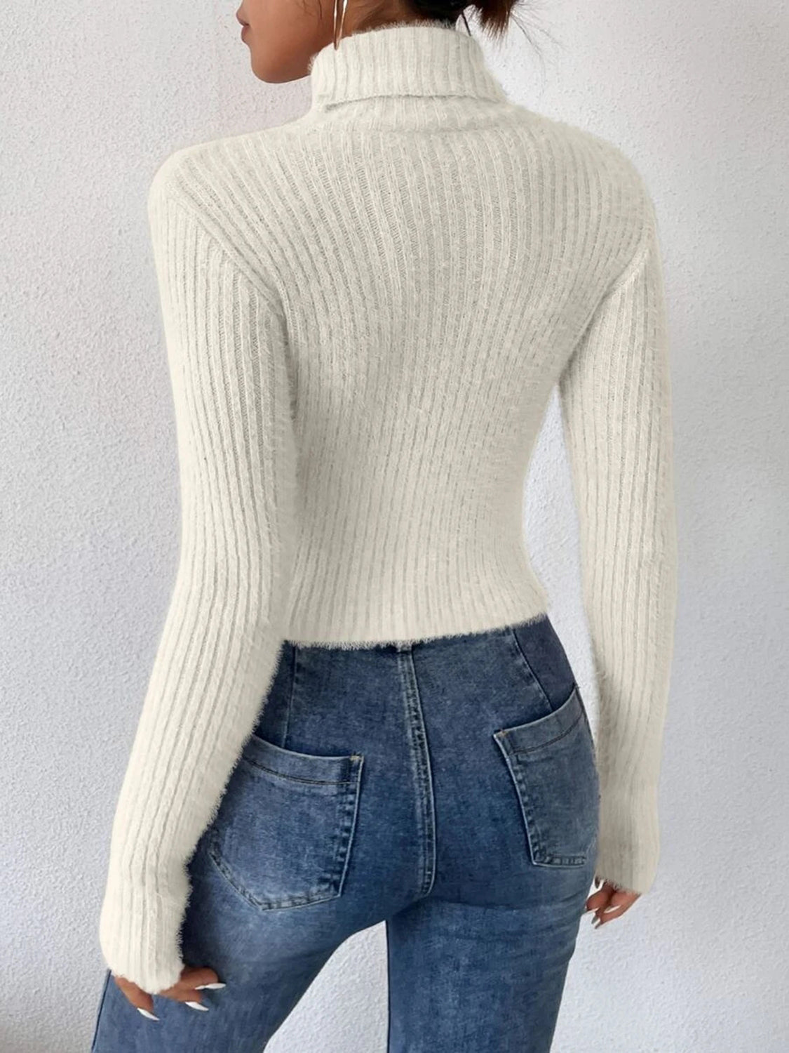 Ribbed Turtleneck Long Sleeve Sweater - Tantalize Boutique