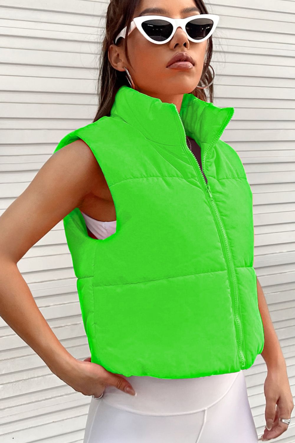 Zip Up Turtleneck Vest Coat - Tantalize Boutique