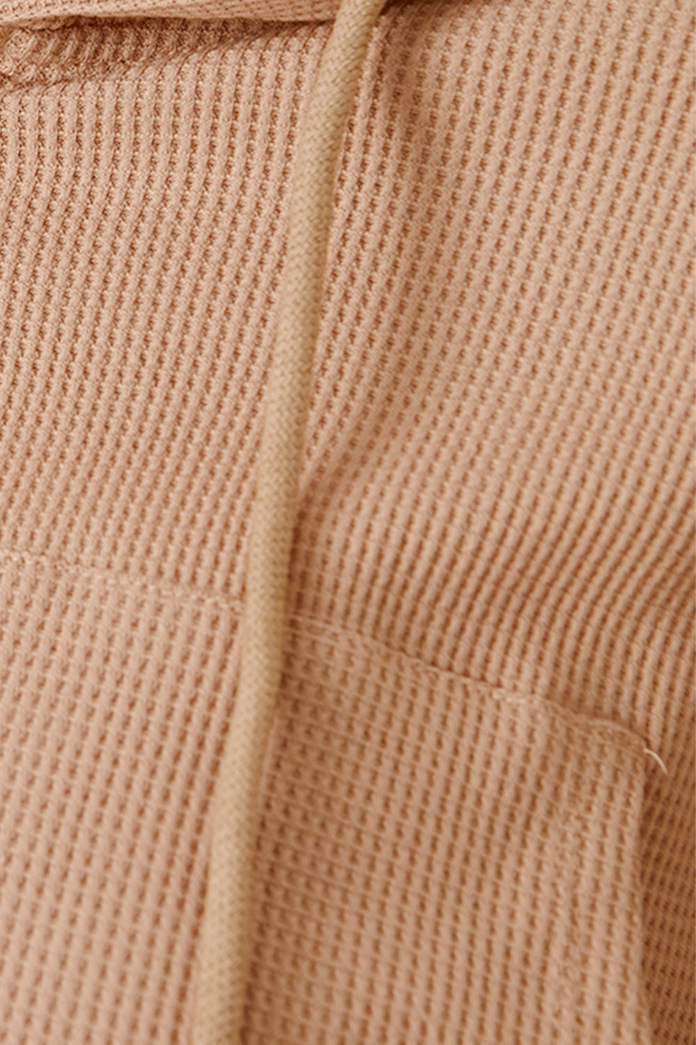 Waffle-Knit Drawstring Zip Up Hoodie - Tantalize Boutique