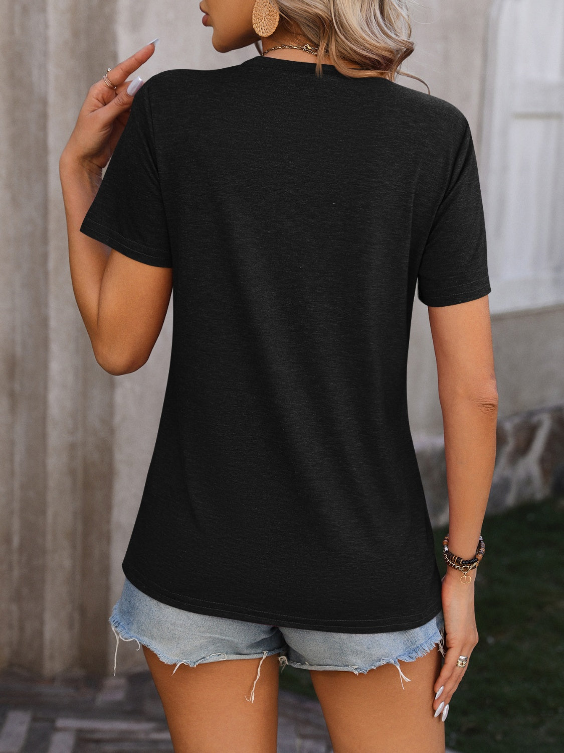Heathered Round Neck Short Sleeve T-Shirt - Tantalize Boutique
