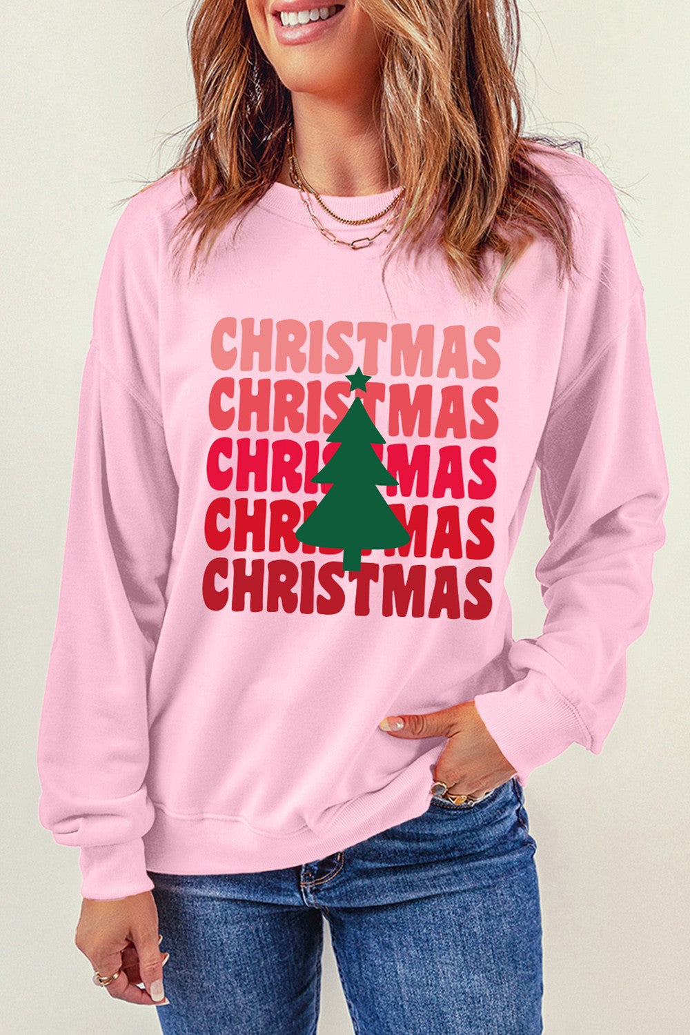 CHRISTMAS Round Neck Dropped Shoulder Sweatshirt - Tantalize Boutique