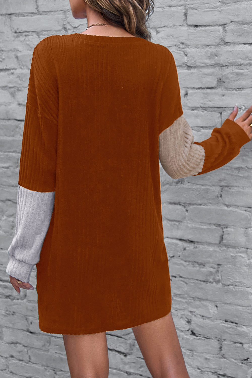 Textured Color Block Round Neck Dress - Tantalize Boutique
