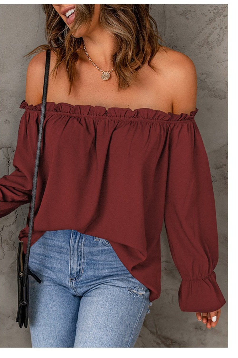 Frill Off-Shoulder Flounce Sleeve Blouse - Tantalize Boutique