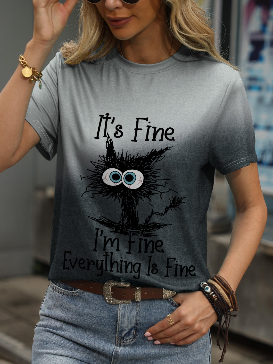 Plus Size IT'S FINE I'M FINE EVERYTHING IS FINE Round Neck T-Shirt - Tantalize Boutique