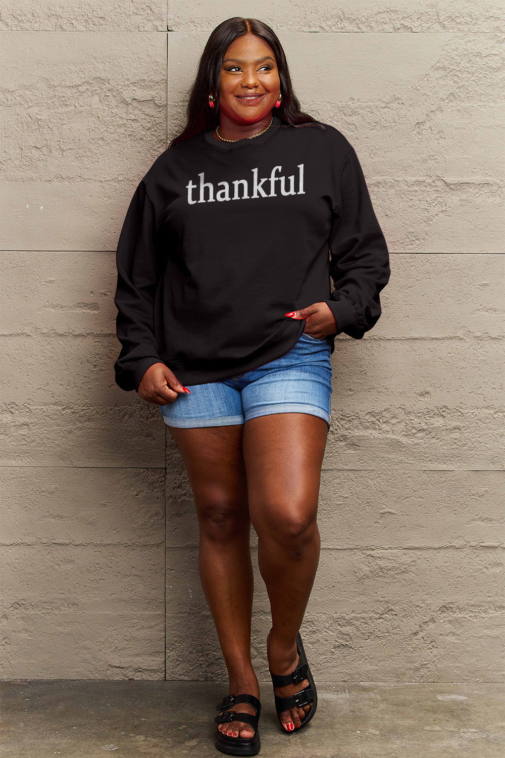 Simply Love Full Size THANKFUL Graphic Sweatshirt - Tantalize Boutique