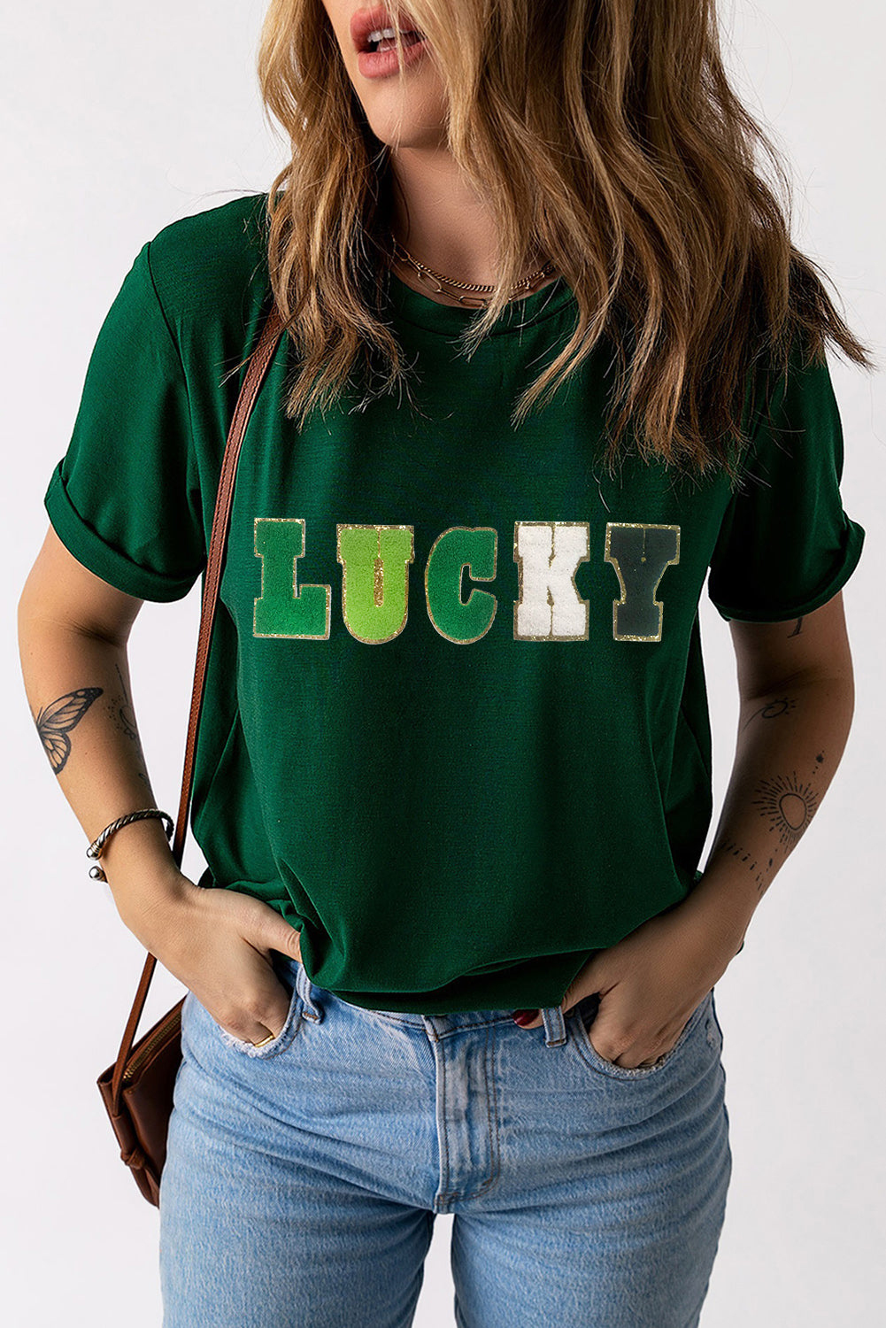 LUCKY Round Neck Short Sleeve T-Shirt - Tantalize Boutique