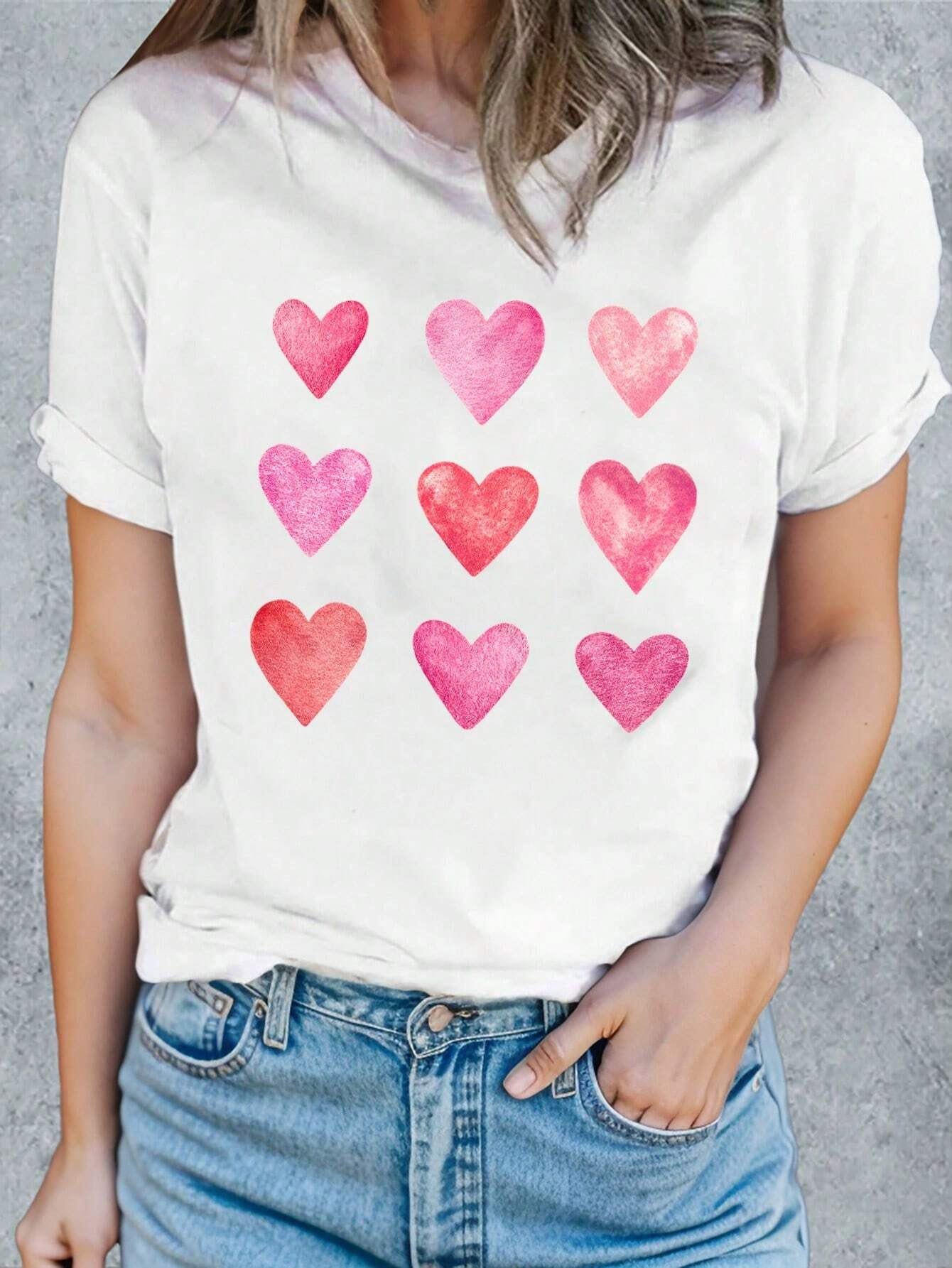 Heart Round Neck Short Sleeve T-Shirt - Tantalize Boutique