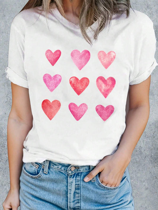 Heart Round Neck Short Sleeve T-Shirt - Tantalize Boutique