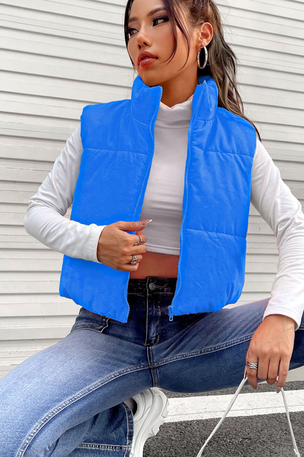 Zip Up Turtleneck Vest Coat - Tantalize Boutique