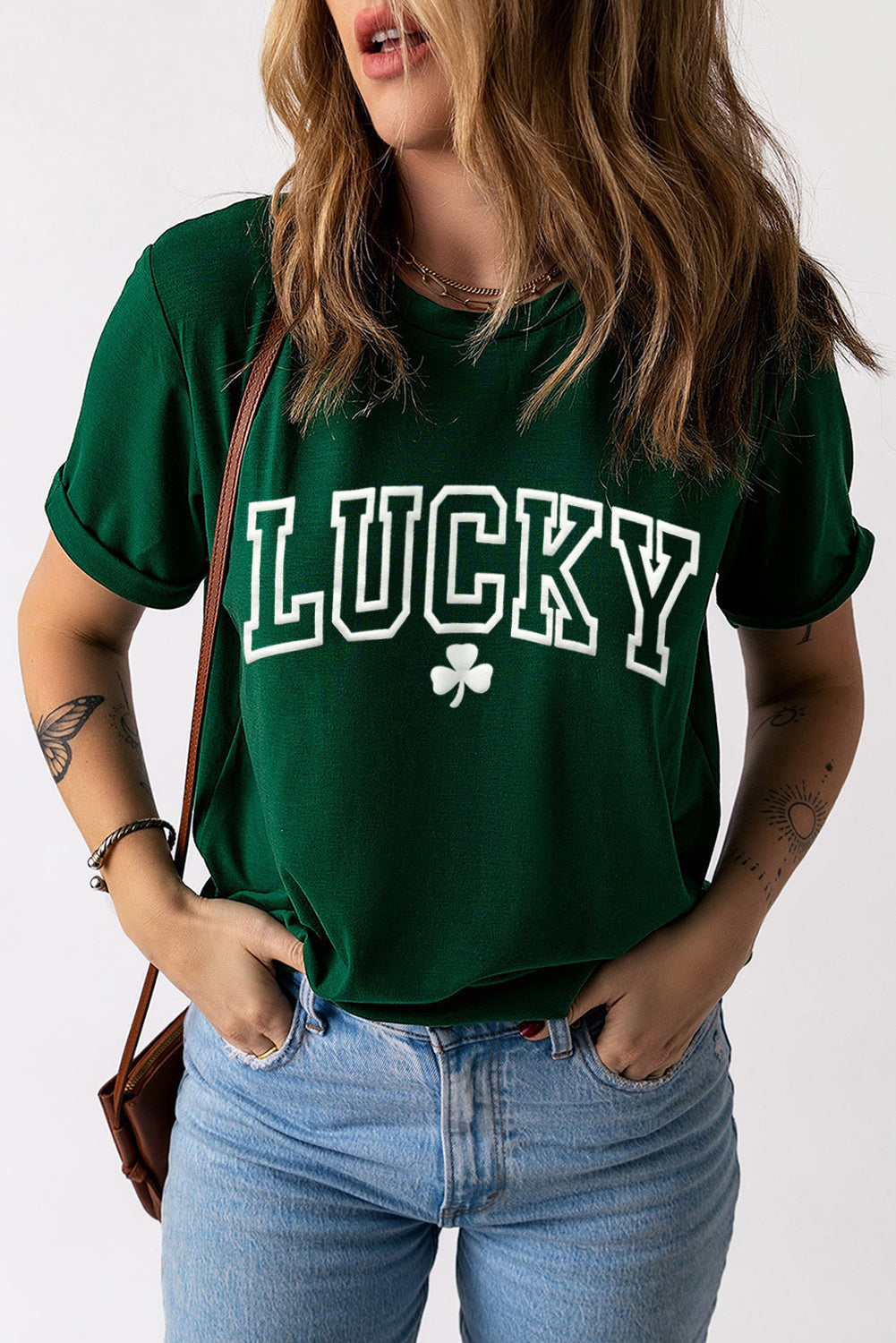 LUCKY Round Neck Short Sleeve T-Shirt - Tantalize Boutique