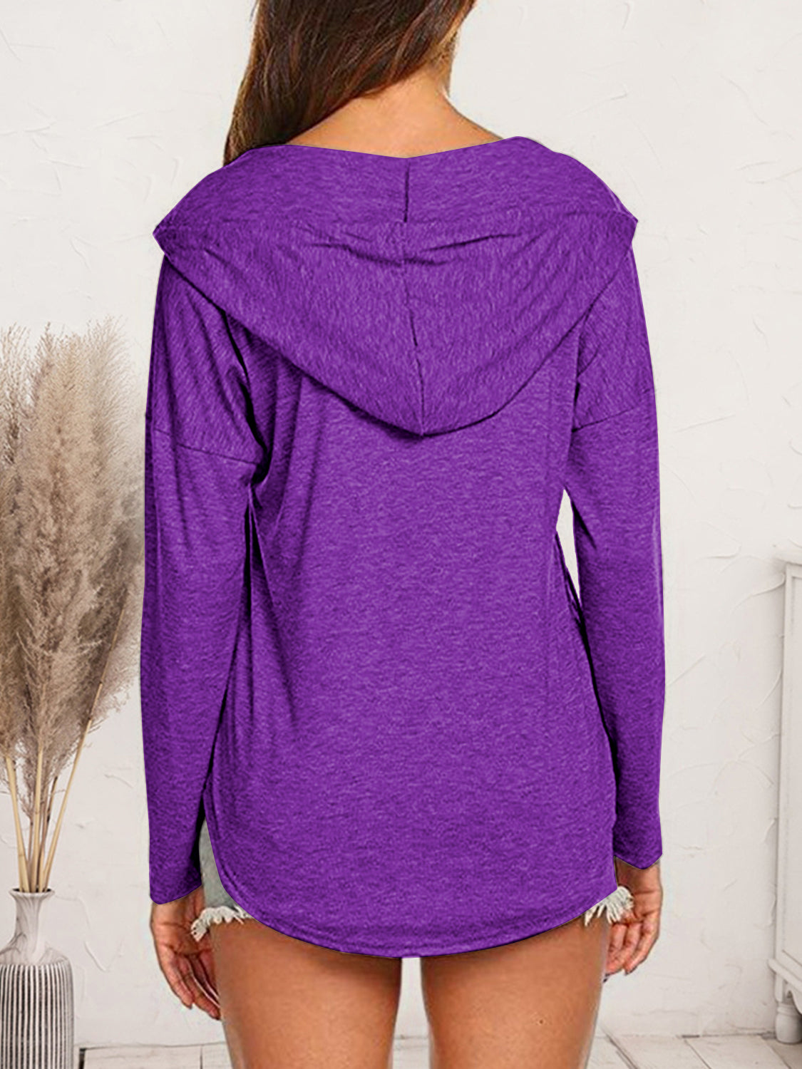 Drawstring Dropped Shoulder Long Sleeve Hoodie - Tantalize Boutique