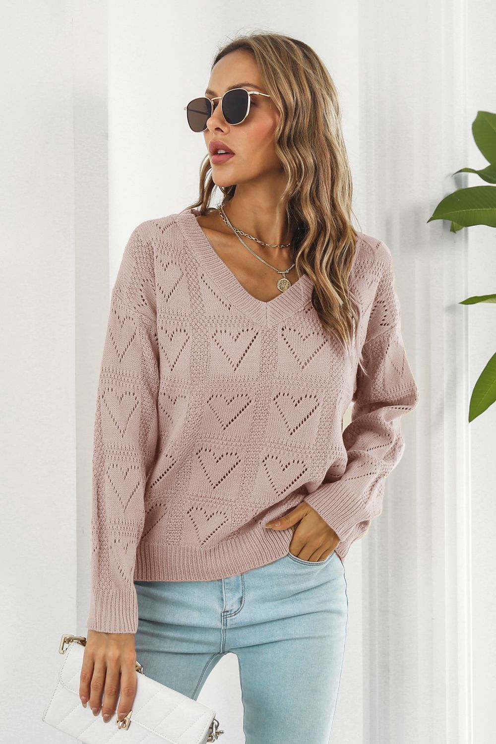 V-Neck Drop Shoulder Sweater - Tantalize Boutique