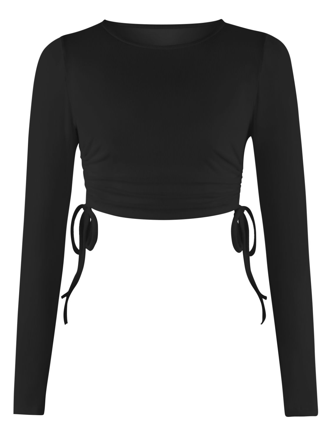 Drawstring Round Neck Long Sleeve Top - Tantalize Boutique