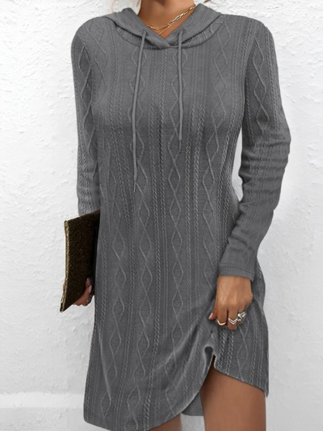 Drawstring Hooded Sweater Dress - Tantalize Boutique