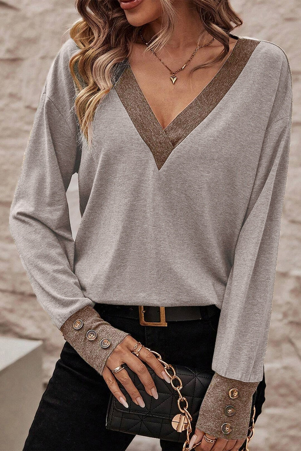 V-Neck Dropped Shoulder Blouse - Tantalize Boutique