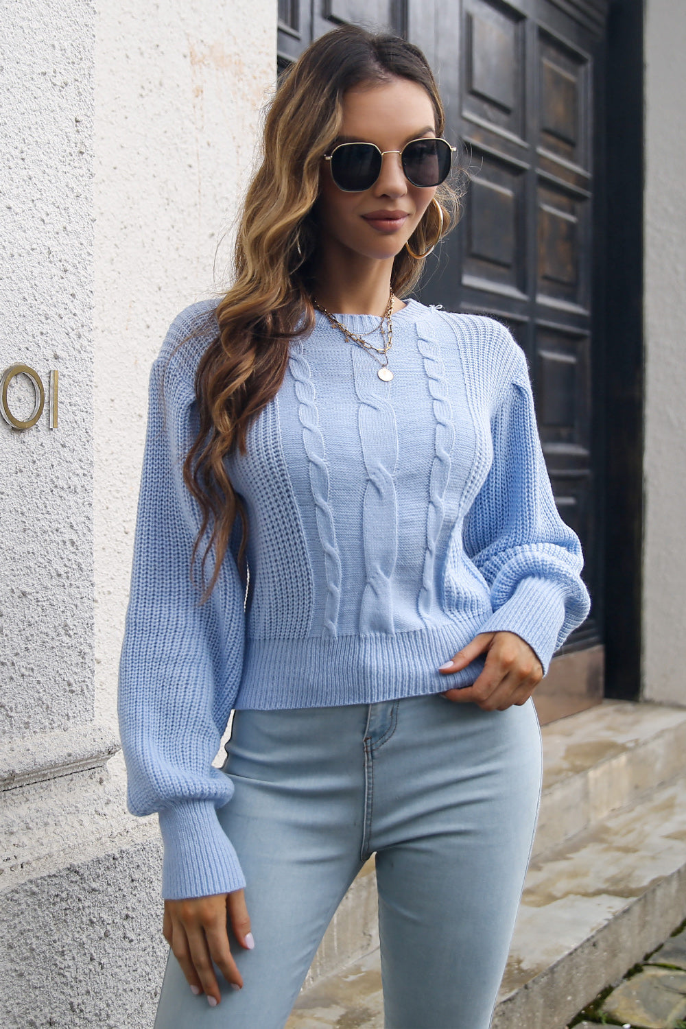 Cable-knit Round Neck Cropped Sweater - Tantalize Boutique