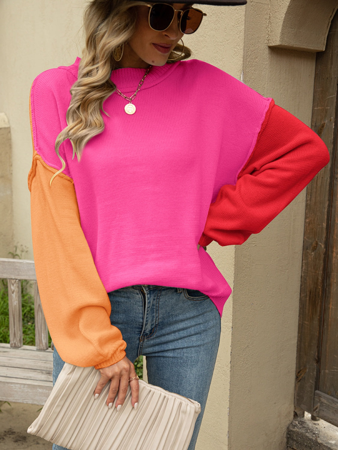 Color Block Dropped Shoulder Sweater - Tantalize Boutique