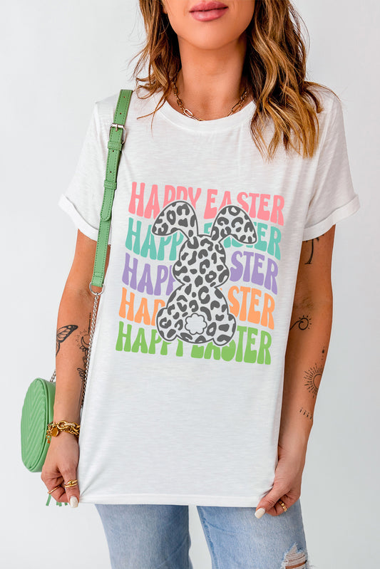 HAPPY EASTER Round Neck Short Sleeve T-Shirt - Tantalize Boutique