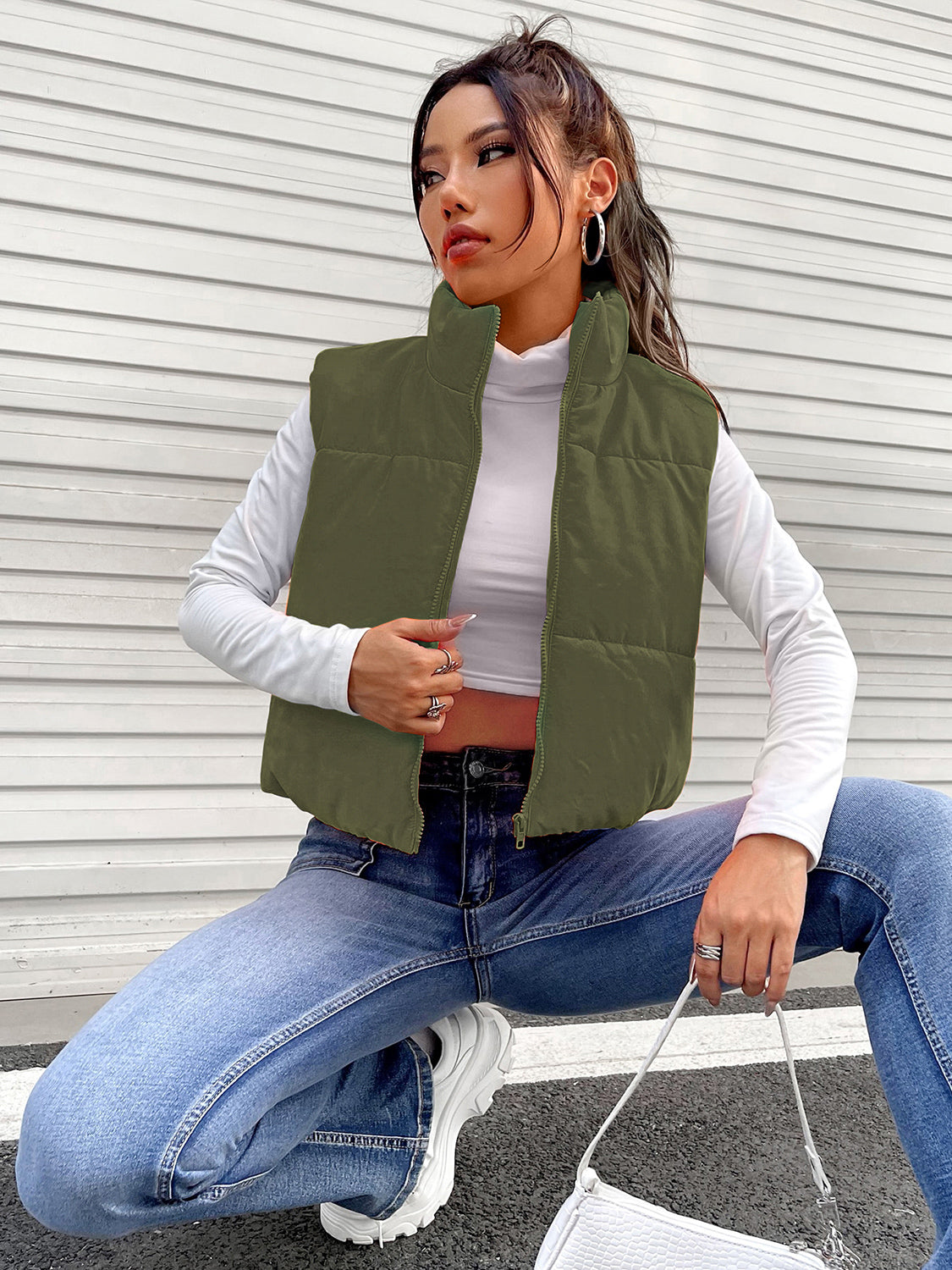 Zip Up Turtleneck Vest Coat - Tantalize Boutique