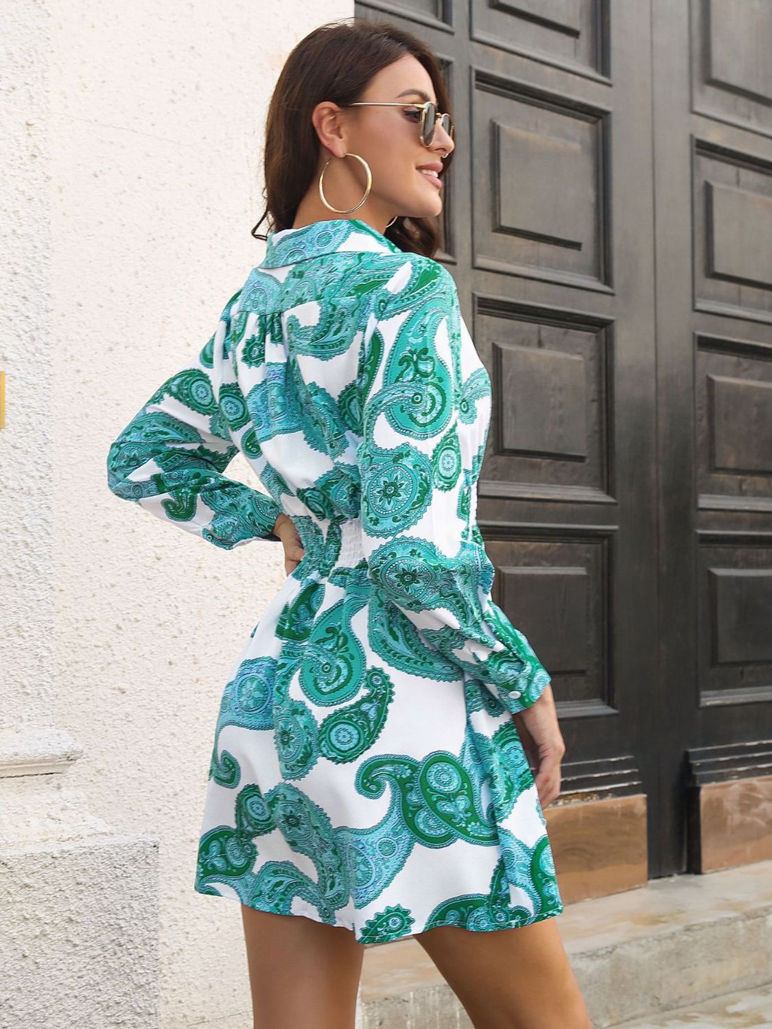 Paisley Print Johnny Collar Smocked Dress - Tantalize Boutique