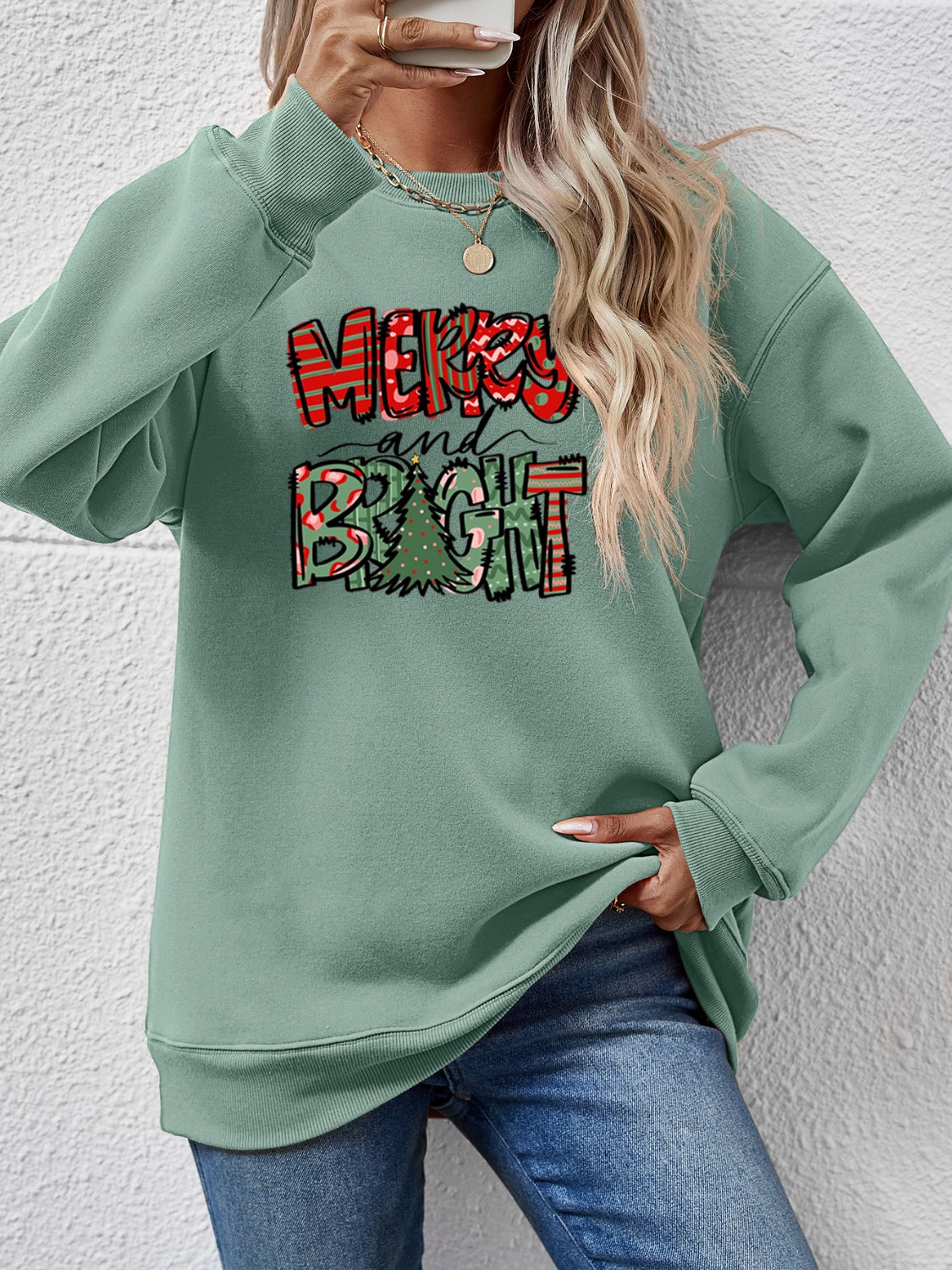 MERRY AND BRIGHT Long Sleeve Sweatshirt - Tantalize Boutique