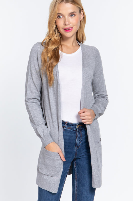 ACTIVE BASIC Open Front Long Sleeve Cardigan - Tantalize Boutique