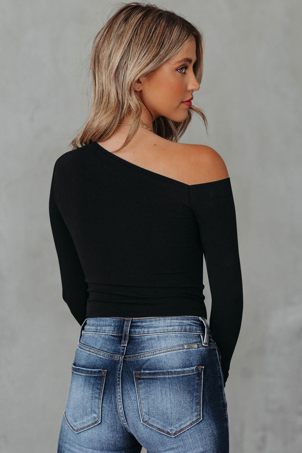 Asymmetrical Neck Long Sleeve Top - Tantalize Boutique