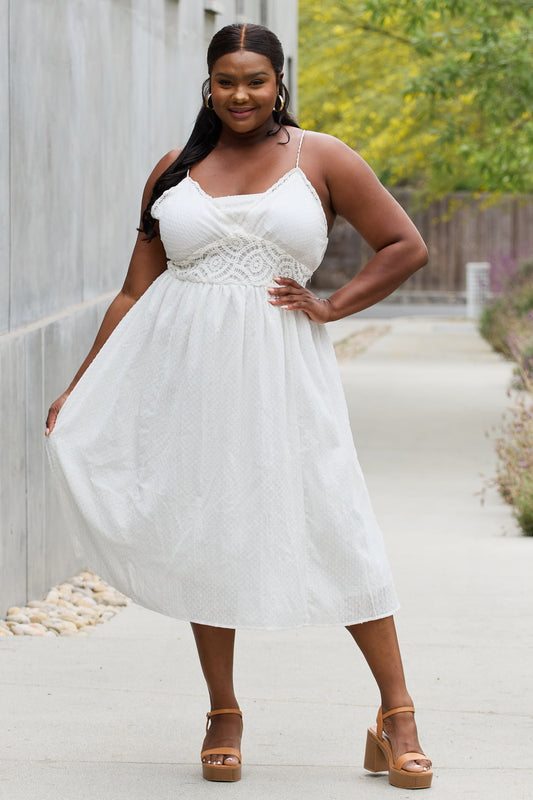 White Birch Full Size Lace Detail Sleeveless Lace Midi Dress - Tantalize Boutique