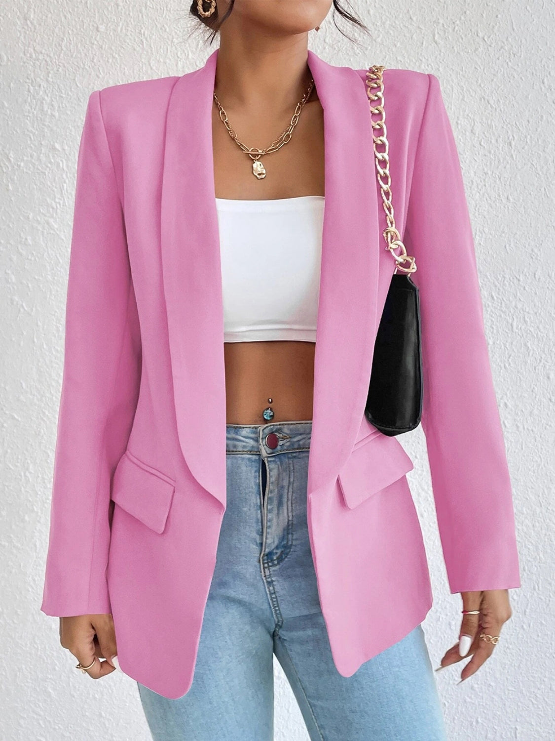 Shawl Collar Long Sleeve Blazer - Tantalize Boutique