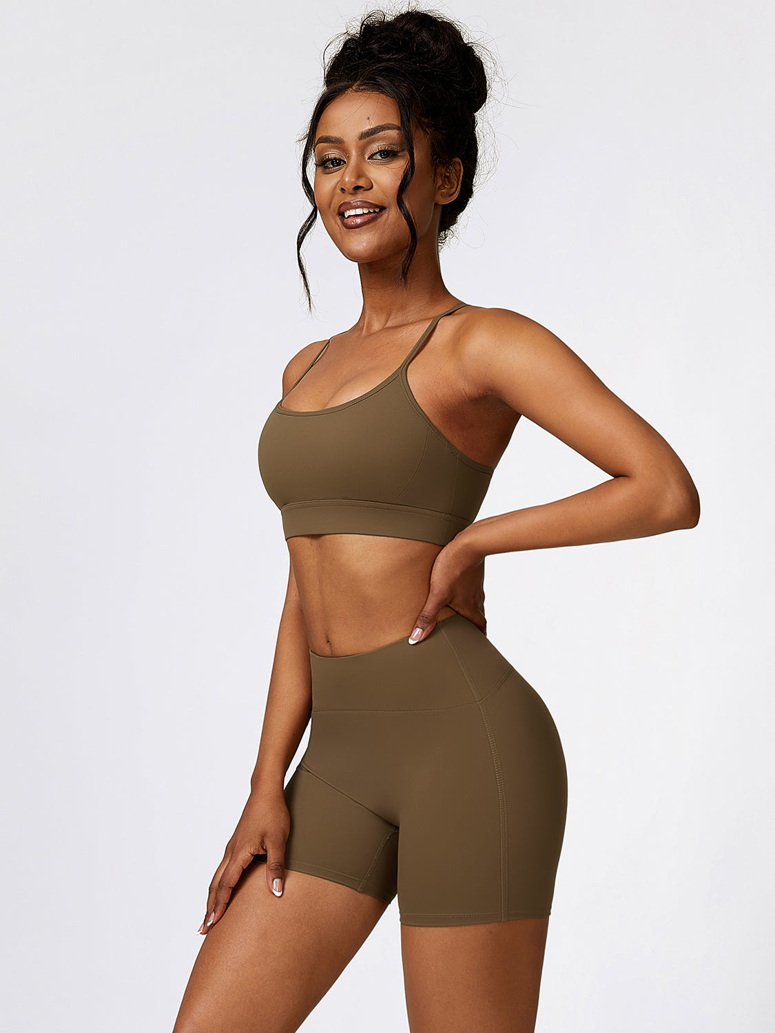 Sport Bra and Wide Waistband Shorts Set - Tantalize Boutique