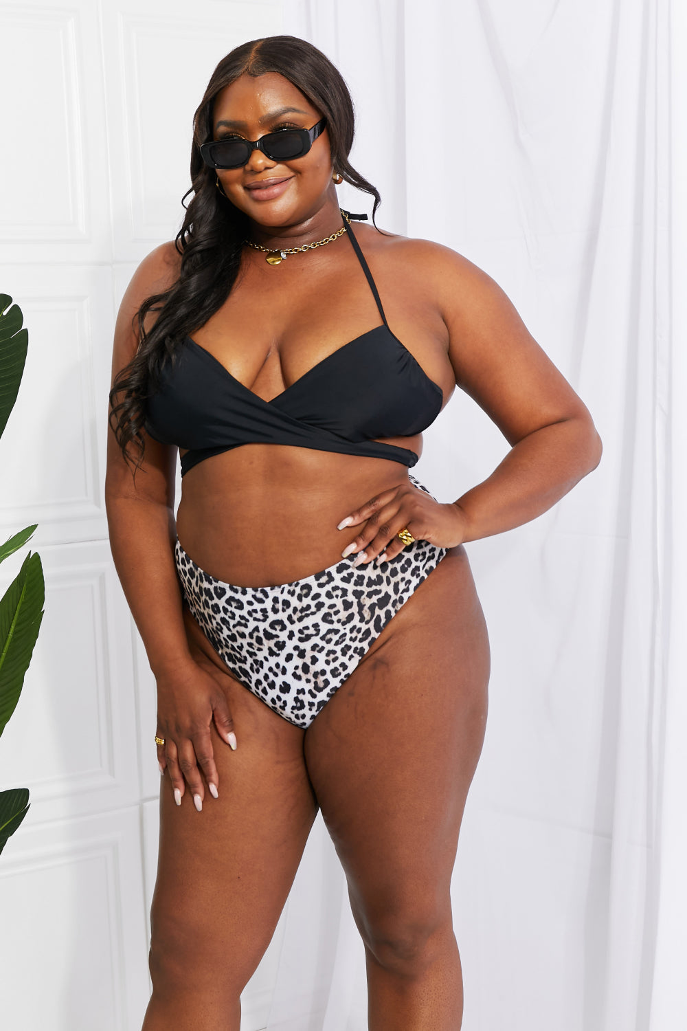 Marina West Swim Summer Splash Halter Bikini Set in Black - Tantalize Boutique