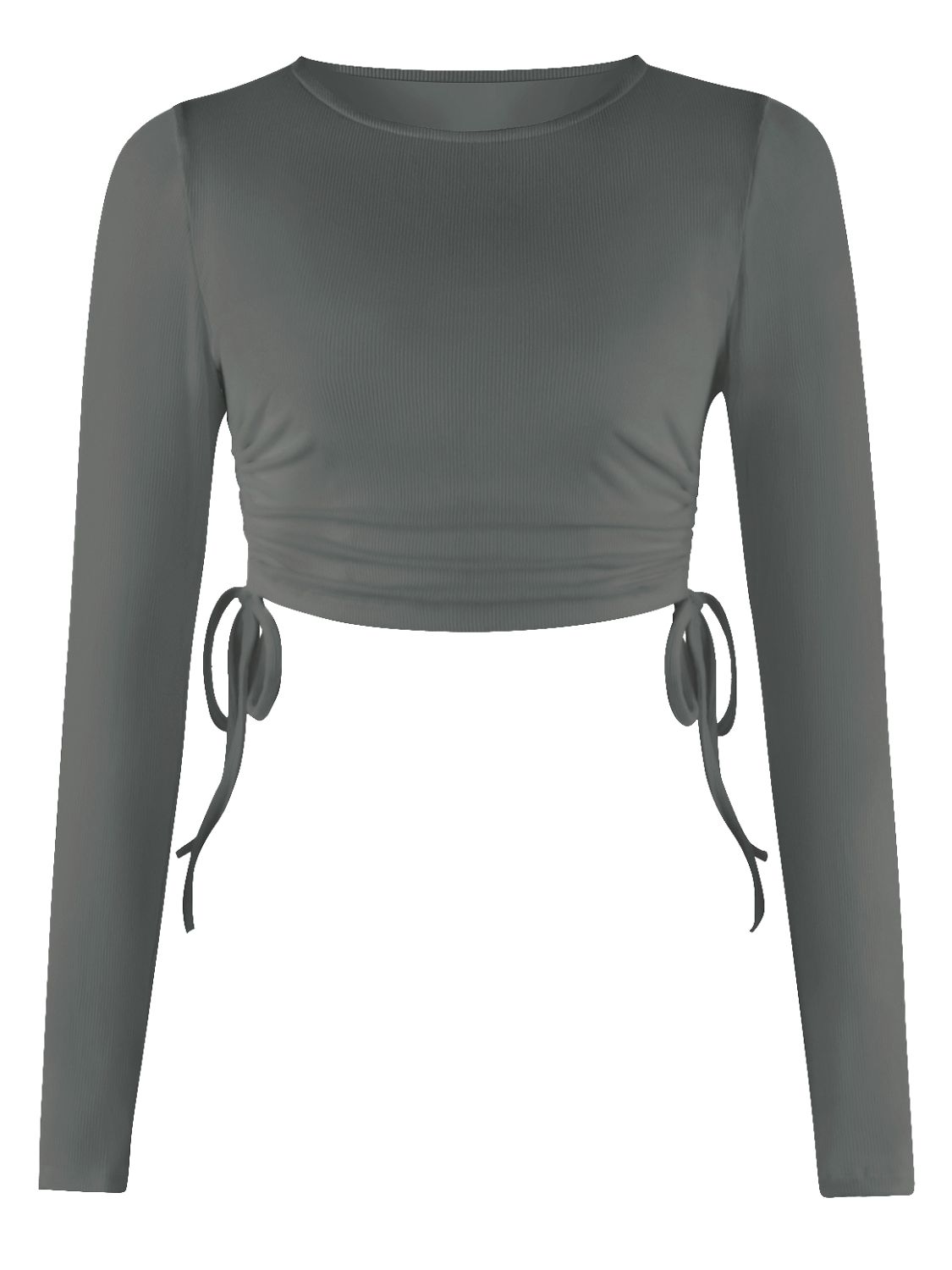 Drawstring Round Neck Long Sleeve Top - Tantalize Boutique
