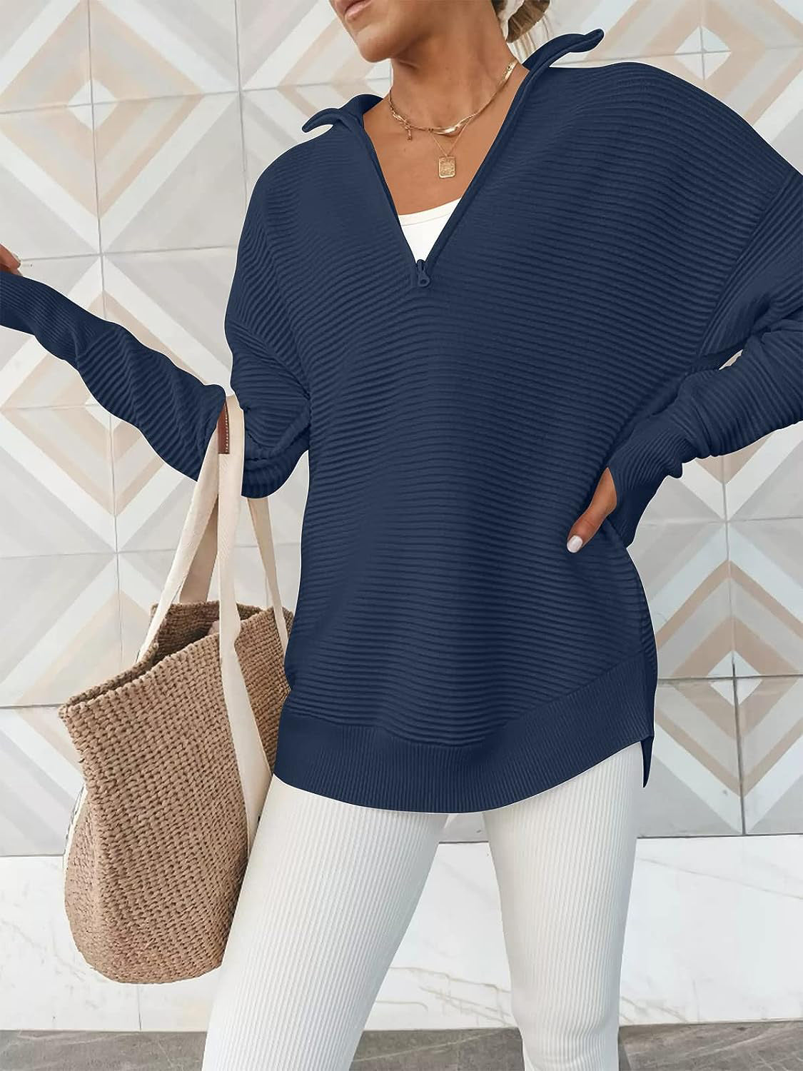 Half Zip Long Sleeve Knit Top - Tantalize Boutique