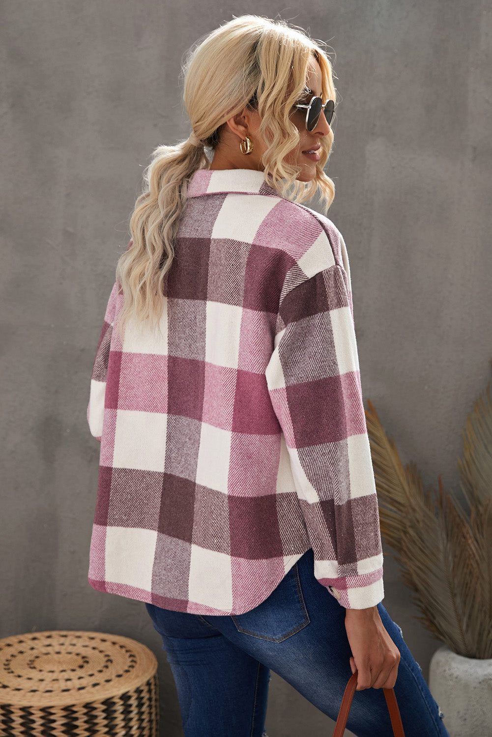 Plaid Button Up Dropped Shoulder Jacket - Tantalize Boutique