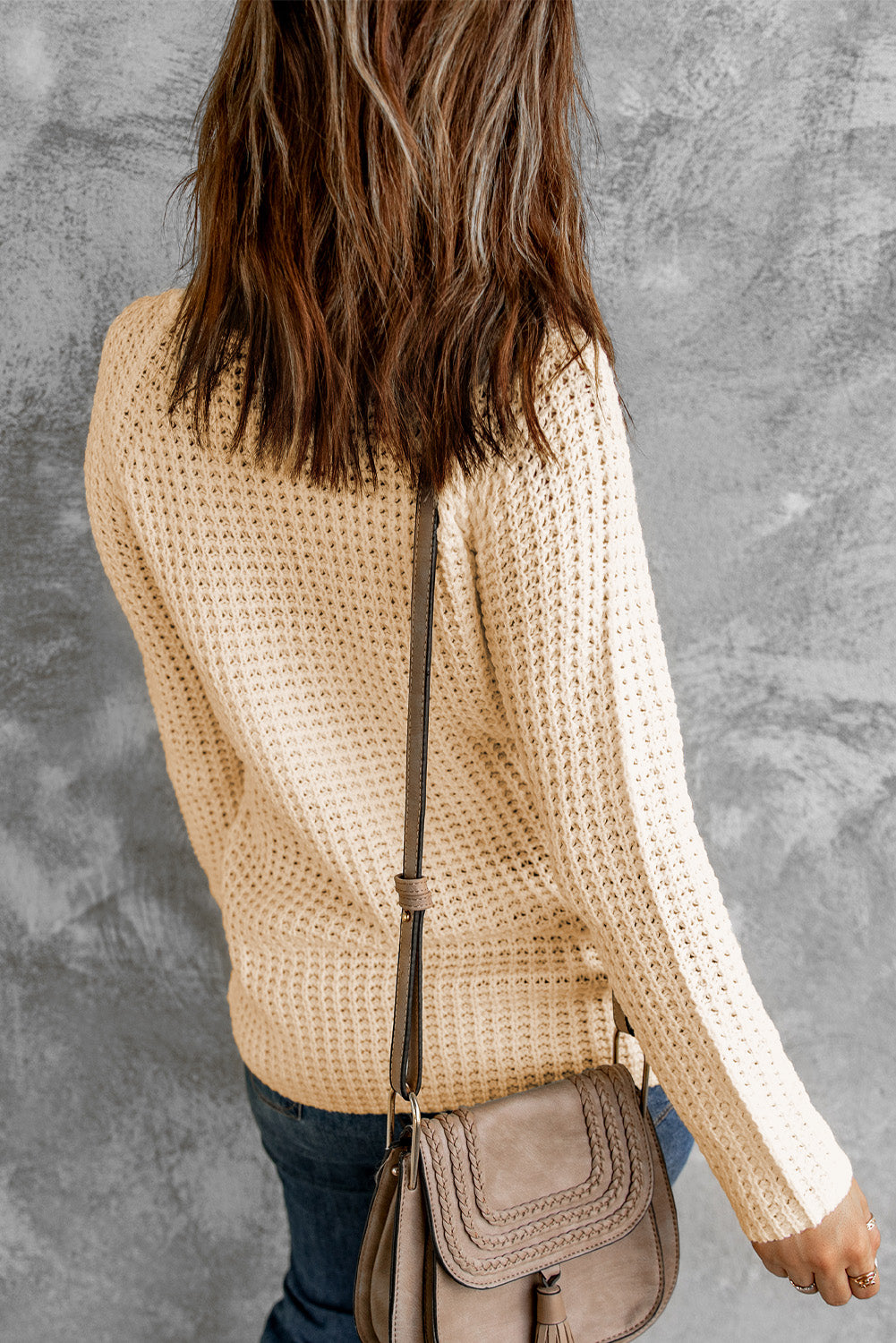 Decorative Button Mock Neck Sweater - Tantalize Boutique