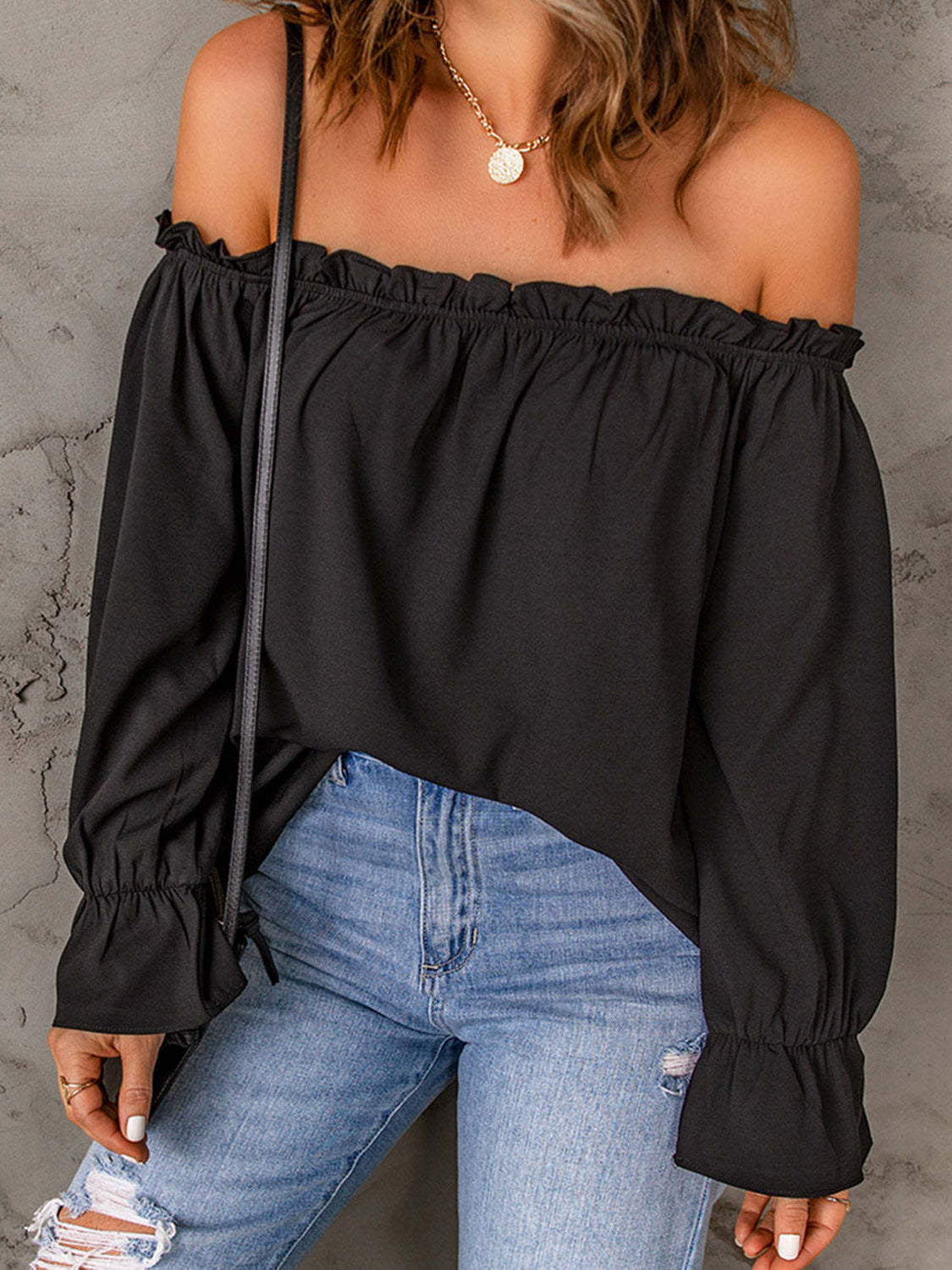 Off-Shoulder Flounce Sleeve Blouse - Tantalize Boutique