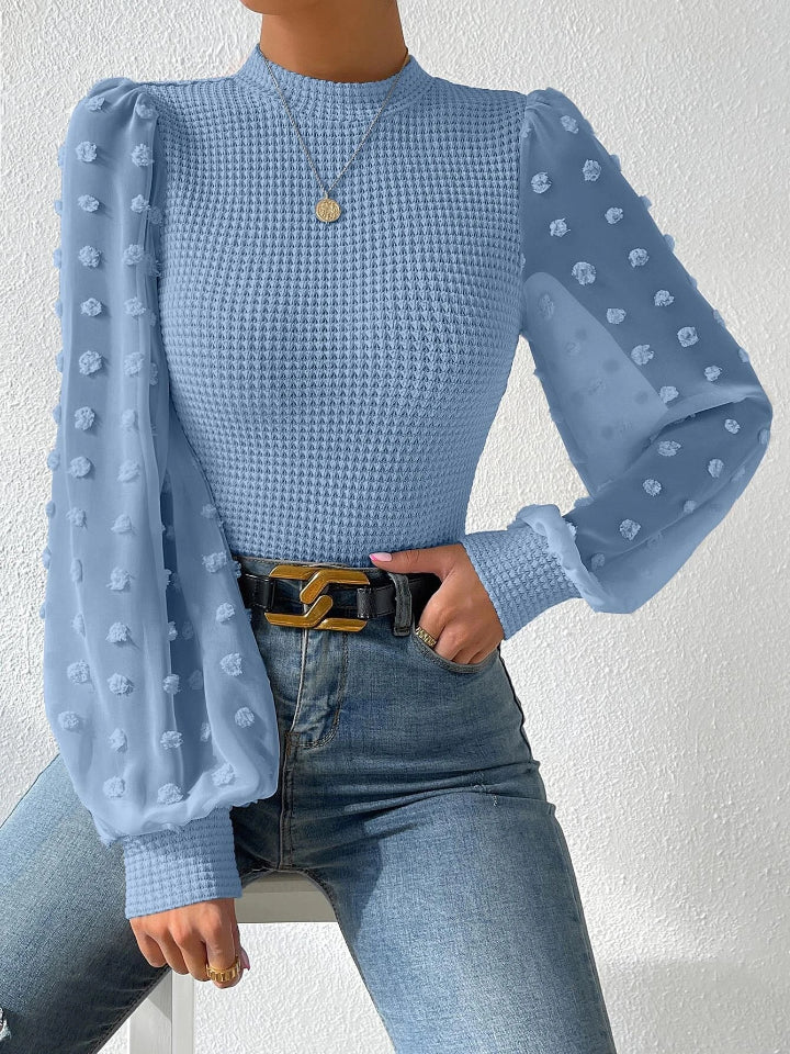 Swiss Dot Waffle-Knit Lantern Sleeve T-Shirt - Tantalize Boutique