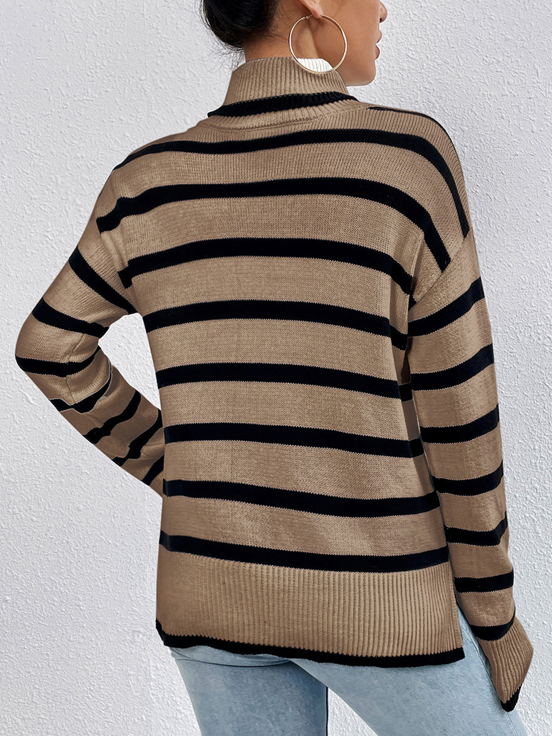 Striped Turtleneck Long Sleeve Sweater - Tantalize Boutique