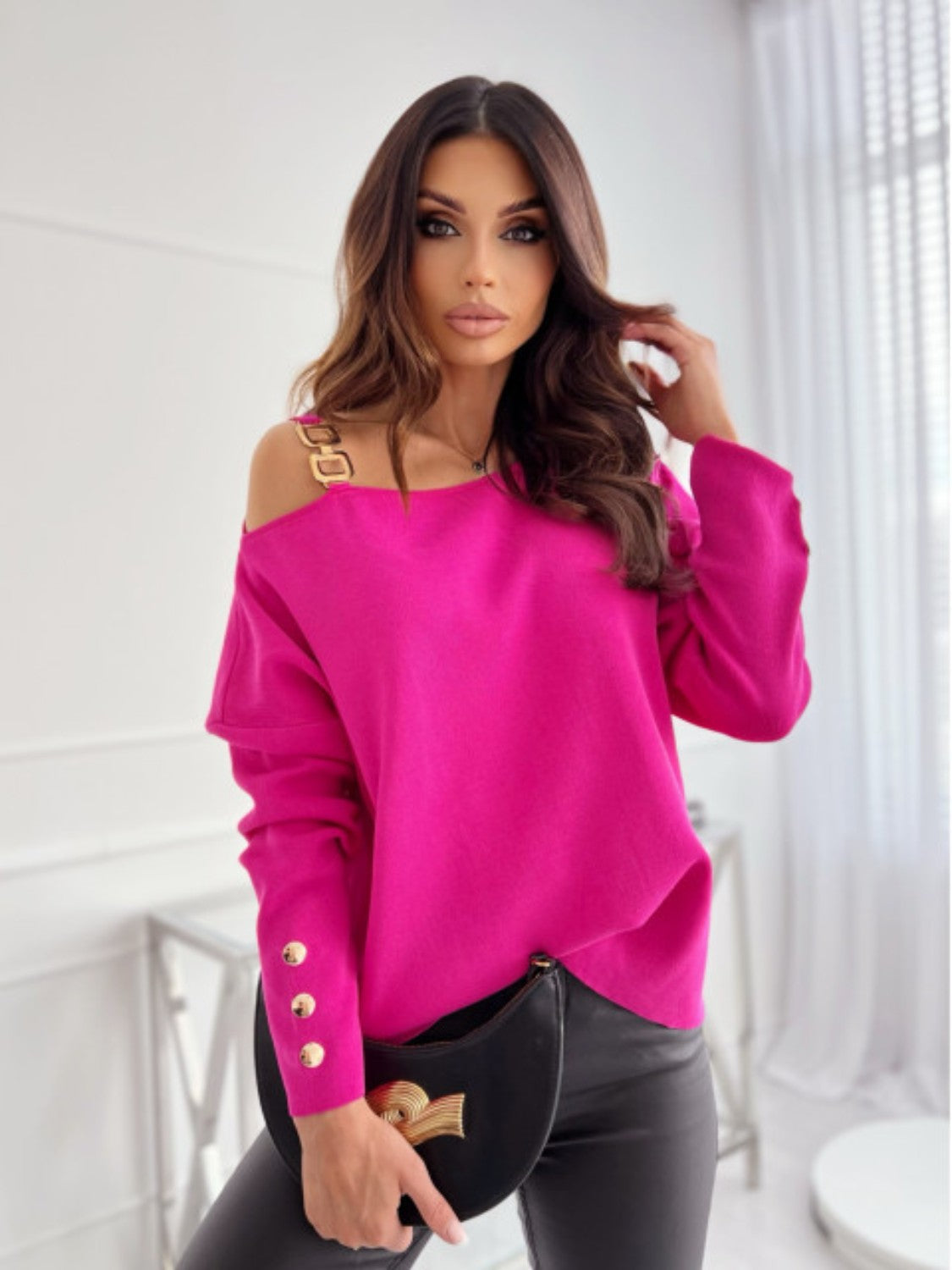 Asymmetrical Neck Buttoned Top - Tantalize Boutique
