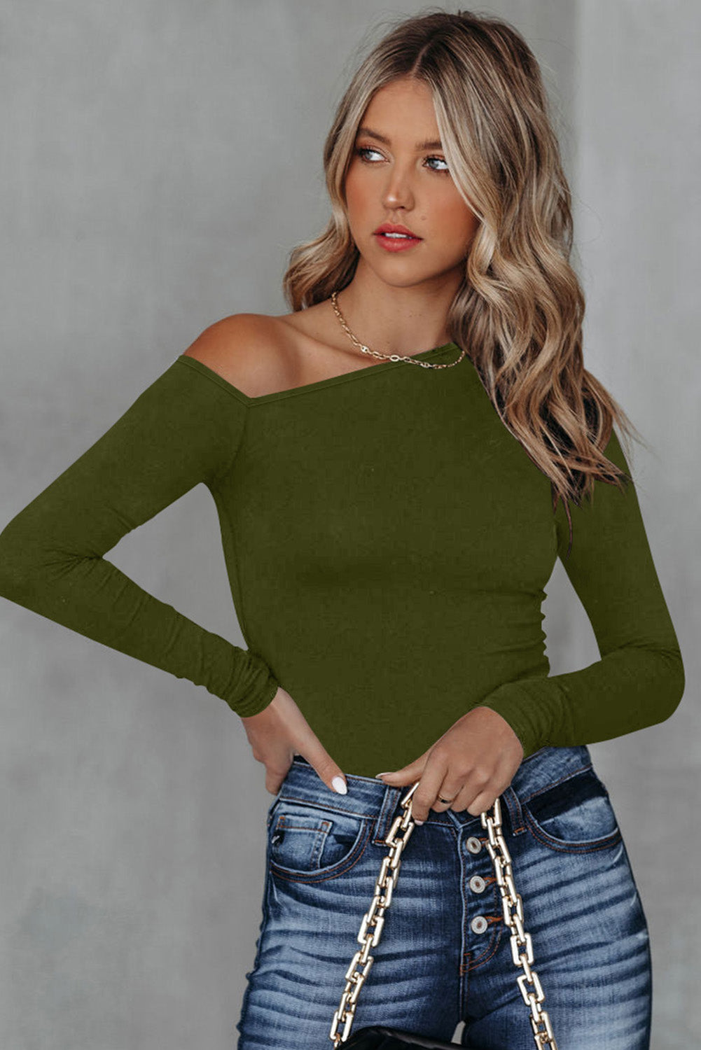 Asymmetrical Neck Long Sleeve Top - Tantalize Boutique