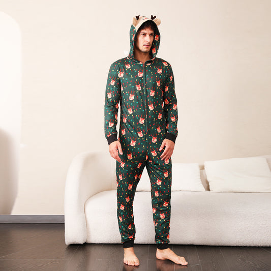 Printed Hooded Long Sleeve Jumpsuit - Tantalize Boutique