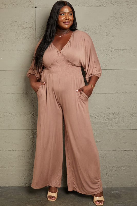 Culture Code Full Size Smocking Waist Jumpsuit - Tantalize Boutique