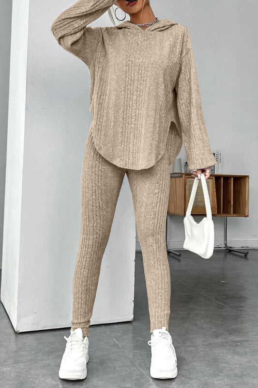 Round Neck Dropped Shoulder Hoodie and Pants Set - Tantalize Boutique