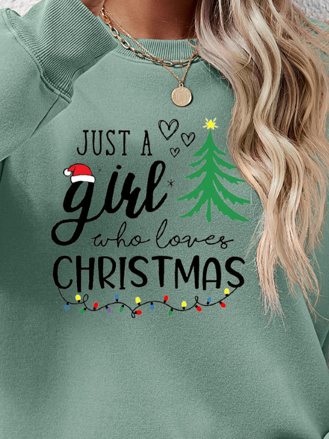 Letter Graphic Round Neck Sweatshirt - Tantalize Boutique