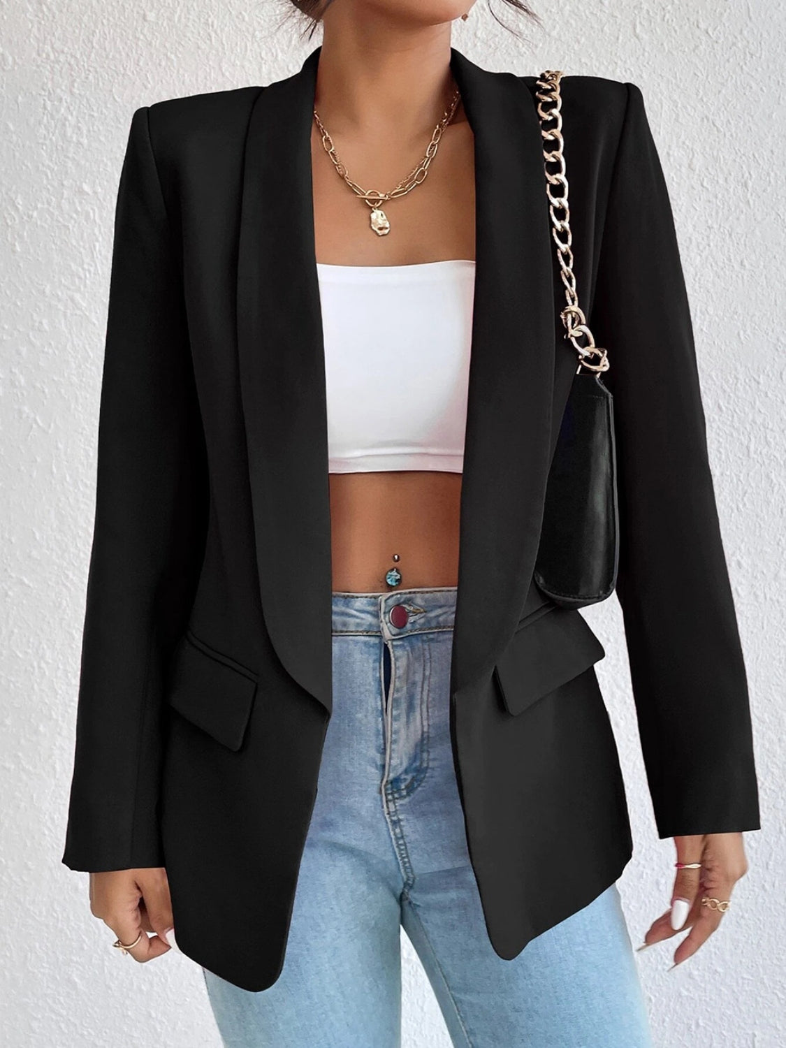 Shawl Collar Long Sleeve Blazer - Tantalize Boutique