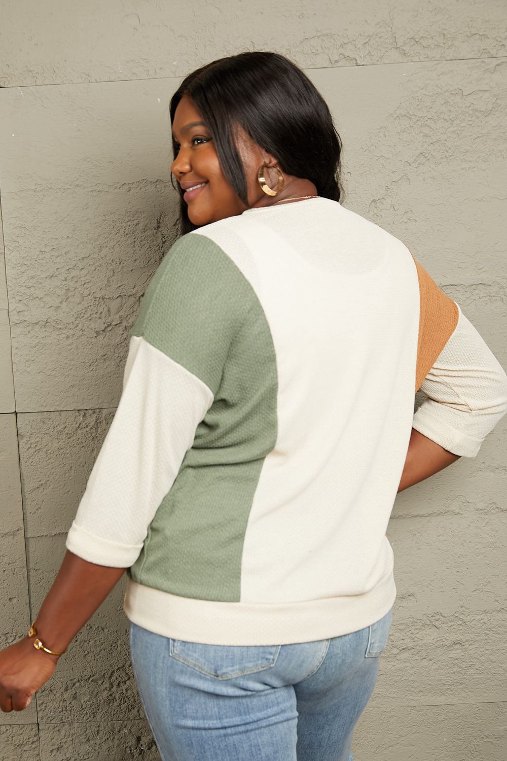 Sew In Love Full Size Tri-Color Pattern Blouse - Tantalize Boutique