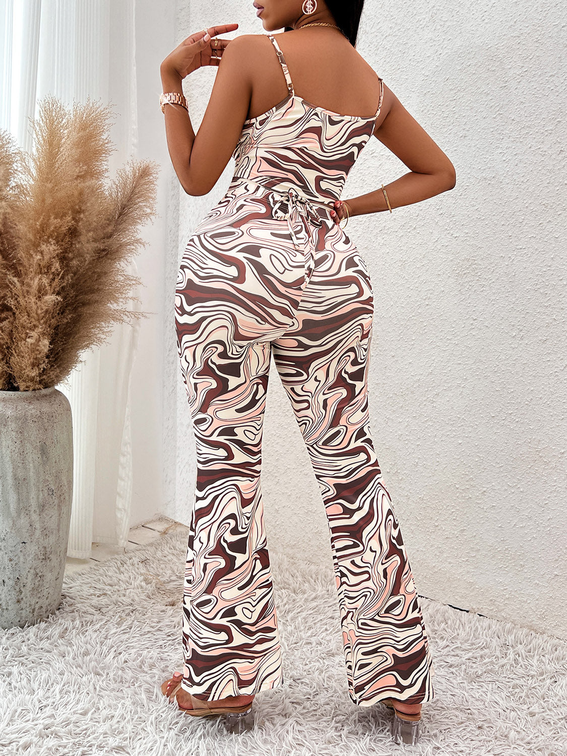 Printed Sleeveless Wide Leg Jumpsuit - Tantalize Boutique